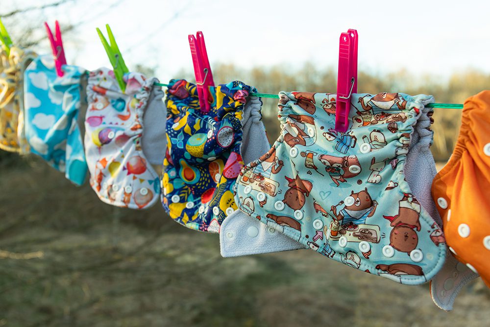 Reusable nappies on a line